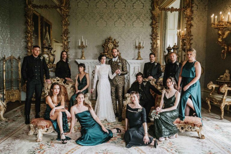 Wedding group photos in the style of vanity fair